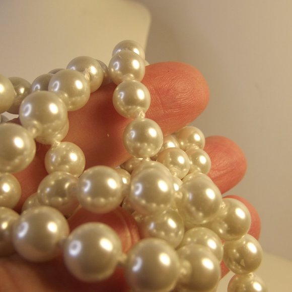 Long Hand Knotted Strand of Glass Faux Pearls - Picture 4 of 7